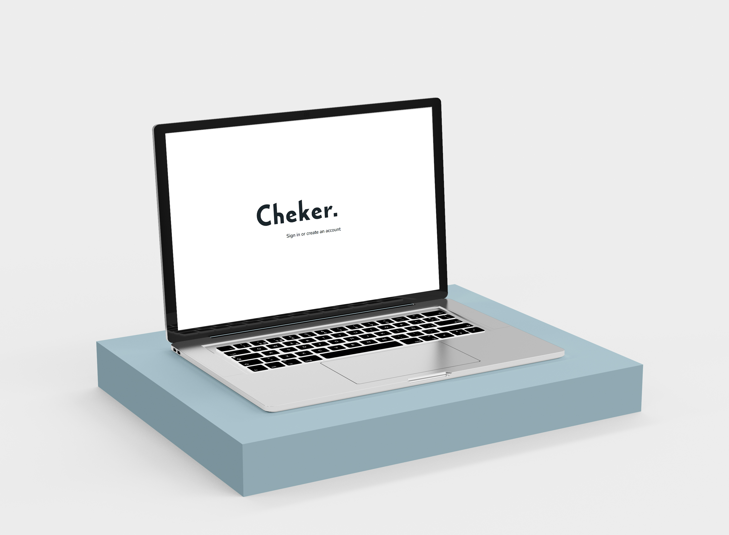 Laptop on stand showing Cheker software.